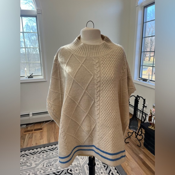 Free People Harbour Stripe Cable Poncho Pullover